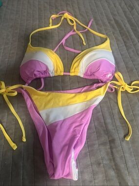 Hurley Purple Yellow White Colorblock Triangle Bikini